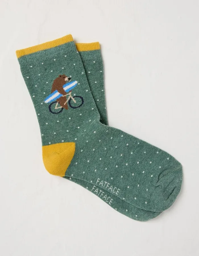 1 Pack Bear Socks Light Green Marl GirlsBoys FatFace Socks