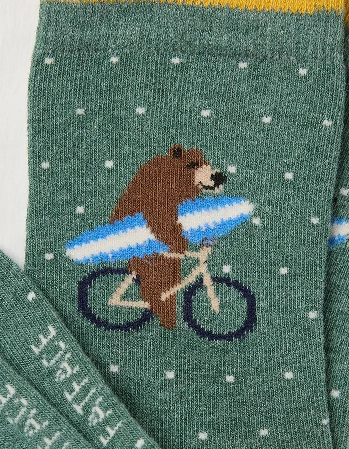 1 Pack Bear Socks Light Green Marl GirlsBoys FatFace Socks