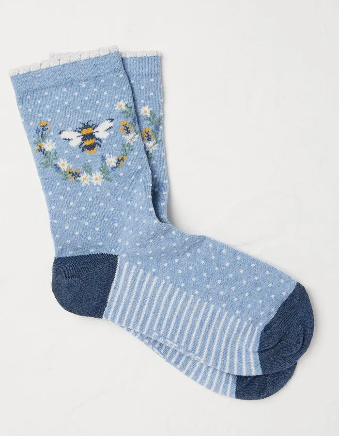 1 Pack Bee Wreath Socks Light Blue Marl Women FatFace Socks Underwear and Tights