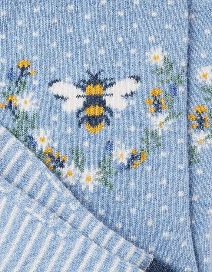 1 Pack Bee Wreath Socks Light Blue Marl Women FatFace Socks Underwear and Tights