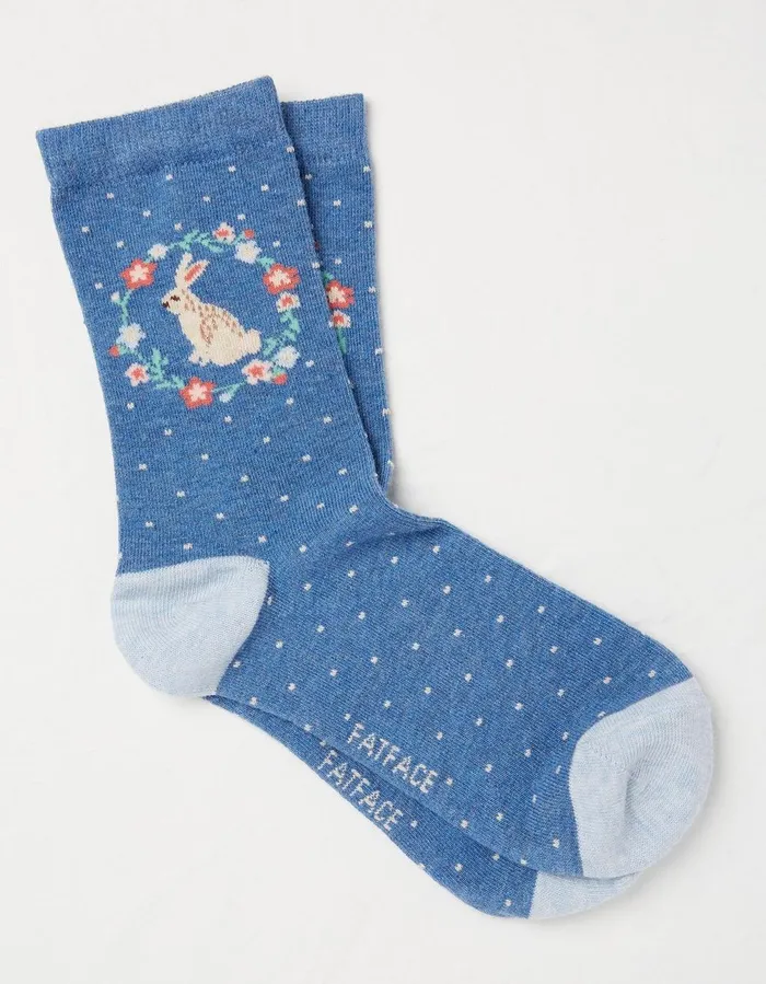1 Pack Bunny Wreath Socks Blue Marl Women FatFace Socks Underwear and Tights