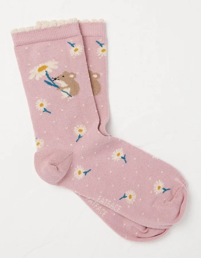 1 Pack Daisy Dormouse Socks Pink Women FatFace Socks Underwear and Tights