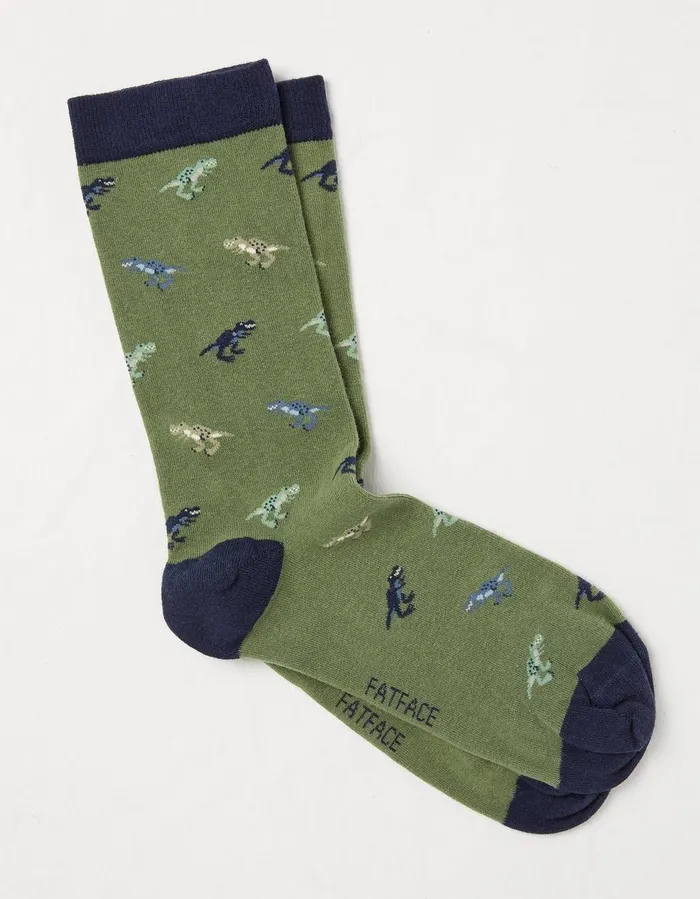 1 Pack Dinosaur Socks Green Men FatFace Socks and Underwear