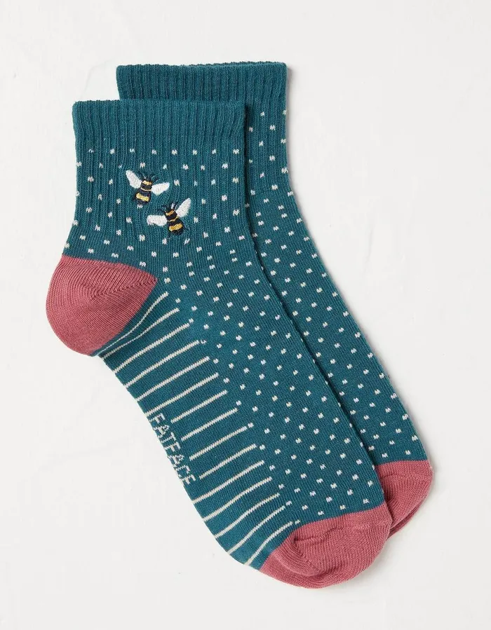 1 Pack Embroidered Bee Rib Socks Teal Green Women FatFace Socks Underwear and Tights 1 Pack Embroidered Bee Rib Socks Teal Green Women FatFace Socks Underwear and Tights
