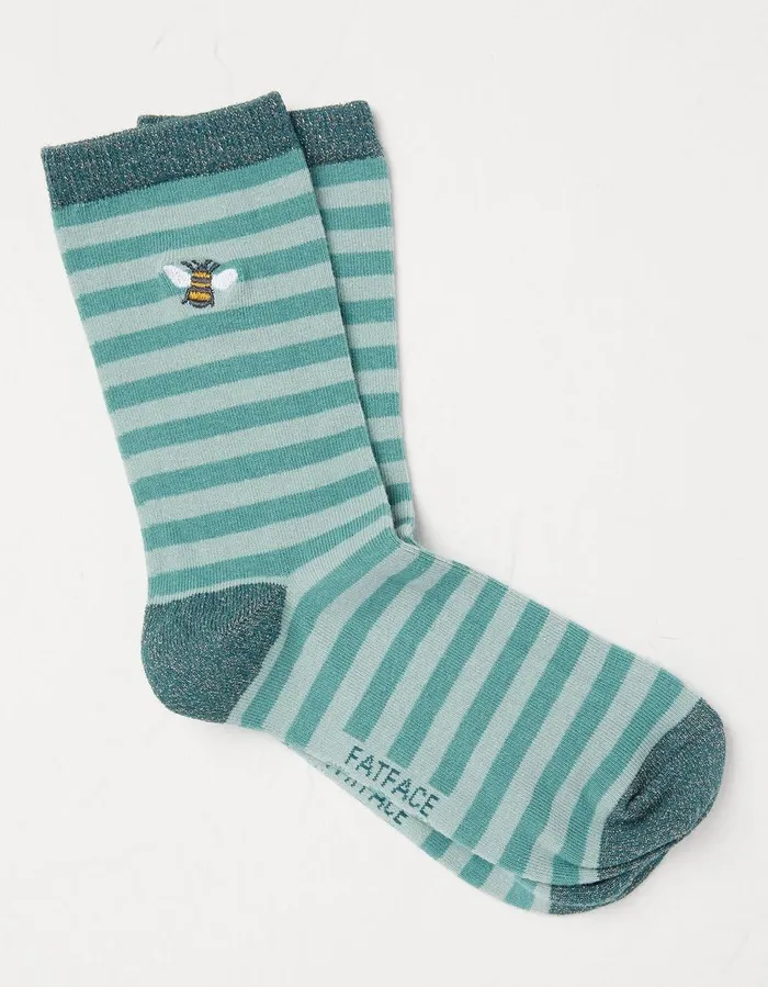 1 Pack Embroidered Bee Stripe Socks Green Haze Women FatFace Socks Underwear and Tights 1 Pack Embroidered Bee Stripe Socks Green Haze Women FatFace Socks Underwear and Tights