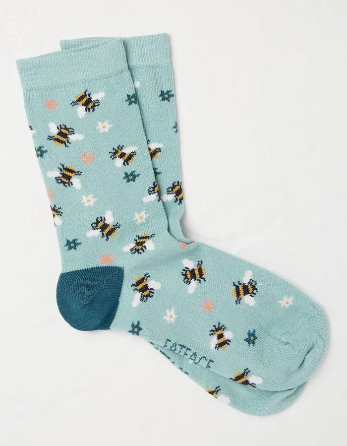 1 Pack Floral Bee Socks Green Haze Women FatFace Socks Underwear and Tights