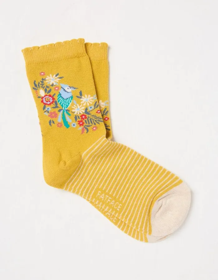 1 Pack Floral Bird Sock Golden Yellow GirlsBoys FatFace Socks