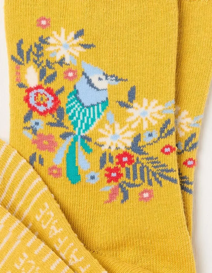 1 Pack Floral Bird Sock Golden Yellow GirlsBoys FatFace Socks