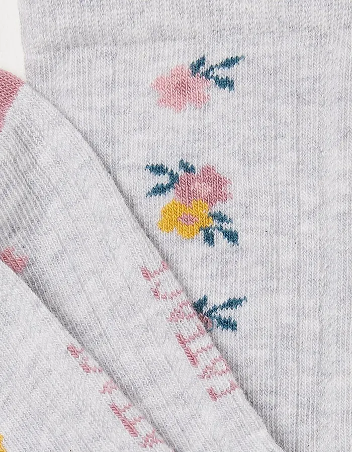 1 Pack Floral Socks Light Grey GirlsBoys FatFace Socks