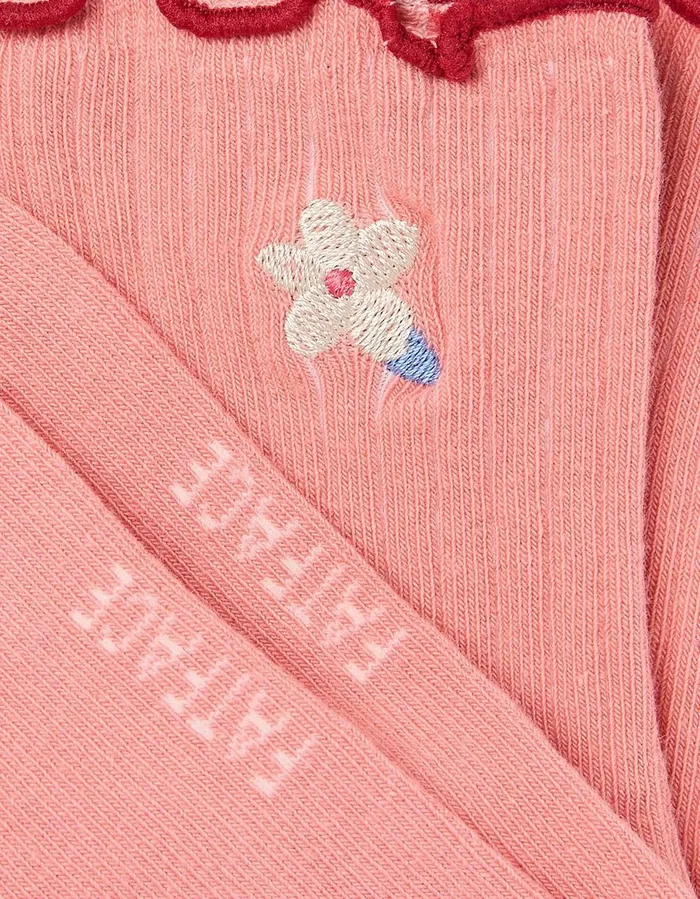 1 Pack Flower Rib Socks Coral Pink GirlsBoys FatFace Socks