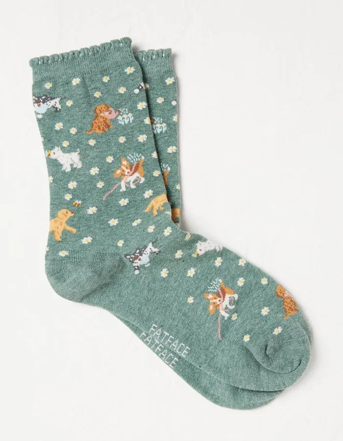 1 Pack Garden Dogs Socks Green Marl Women FatFace Socks Underwear and Tights