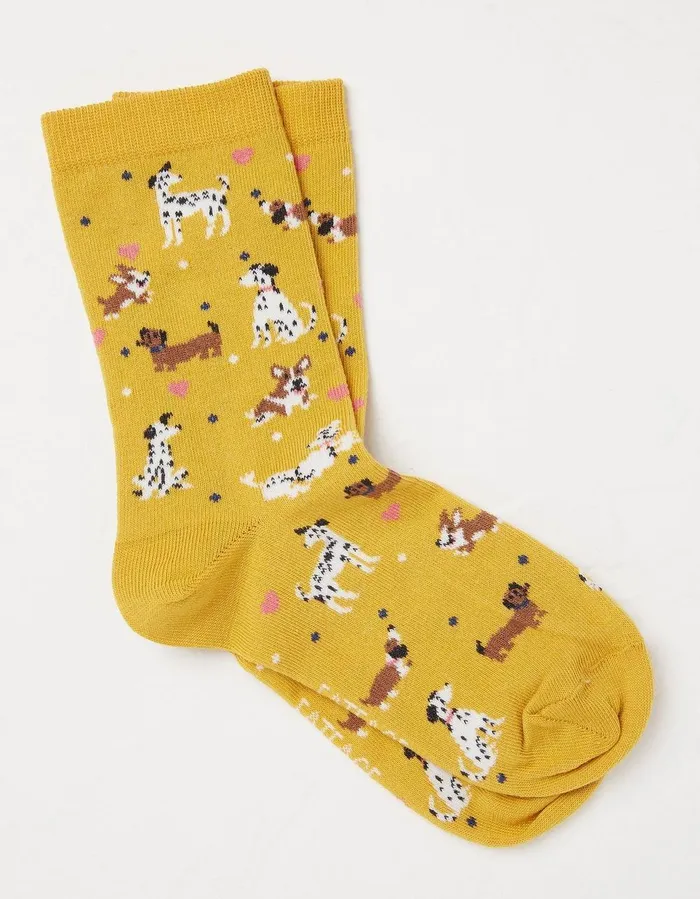 1 Pack Happy Dogs Socks Mustard Yellow Women FatFace Socks Underwear and Tights 1 Pack Happy Dogs Socks Mustard Yellow Women FatFace Socks Underwear and Tights