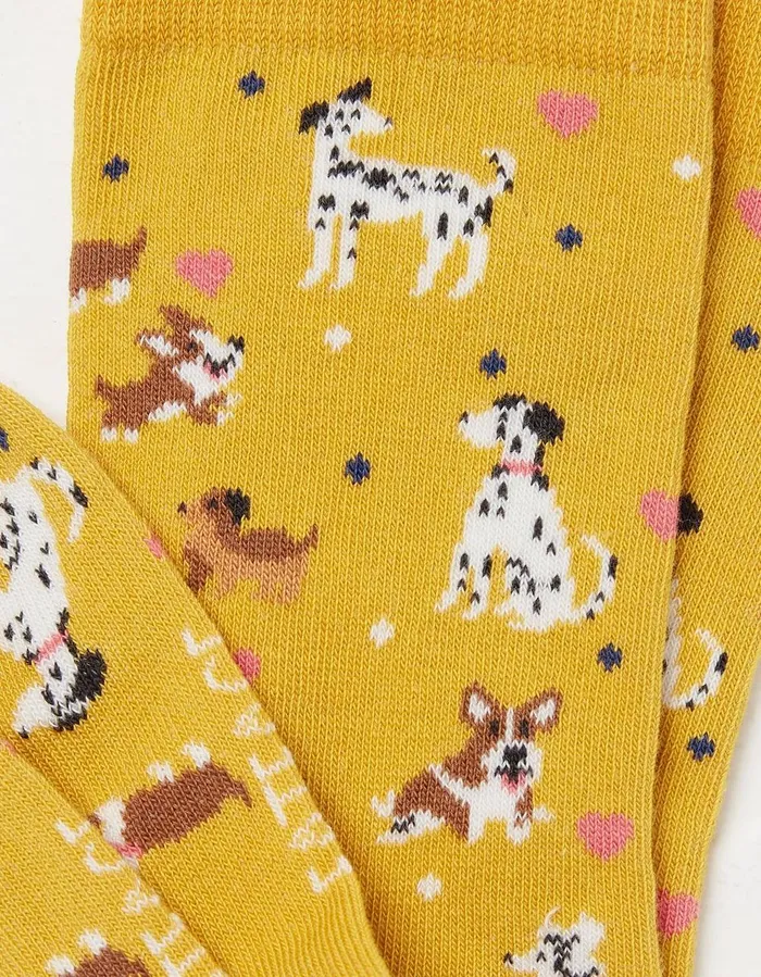 1 Pack Happy Dogs Socks Mustard Yellow Women FatFace Socks Underwear and Tights