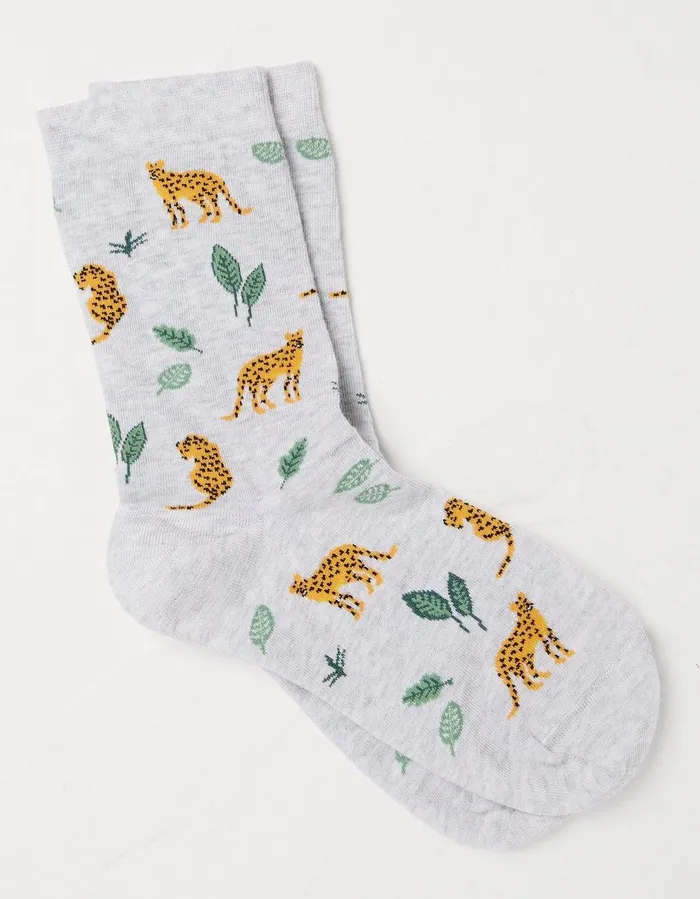 1 Pack Jungle Leopard Socks Grey Marl Women FatFace Socks Underwear and Tights