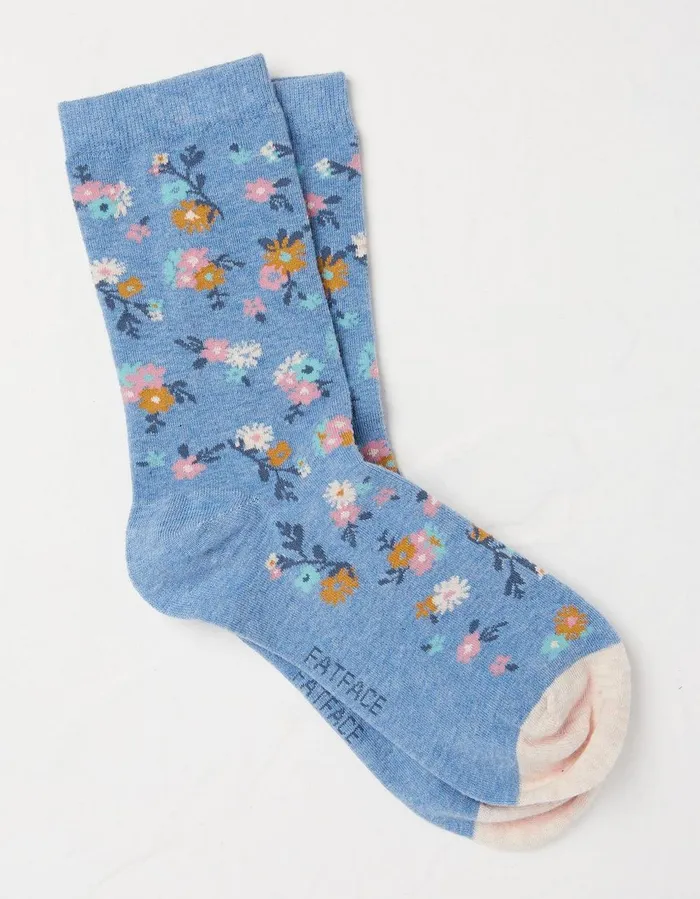 1 Pack Pop Floral Socks Light Blue Women FatFace Socks Underwear and Tights
