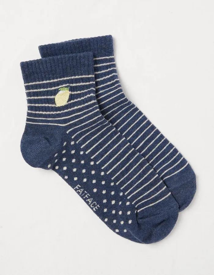 1 Pack Stripe Lemon Socks Navy Women FatFace Socks Underwear and Tights