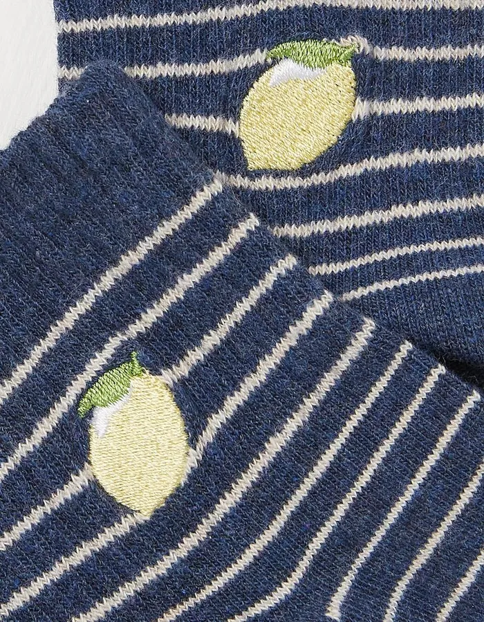 1 Pack Stripe Lemon Socks Navy Women FatFace Socks Underwear and Tights