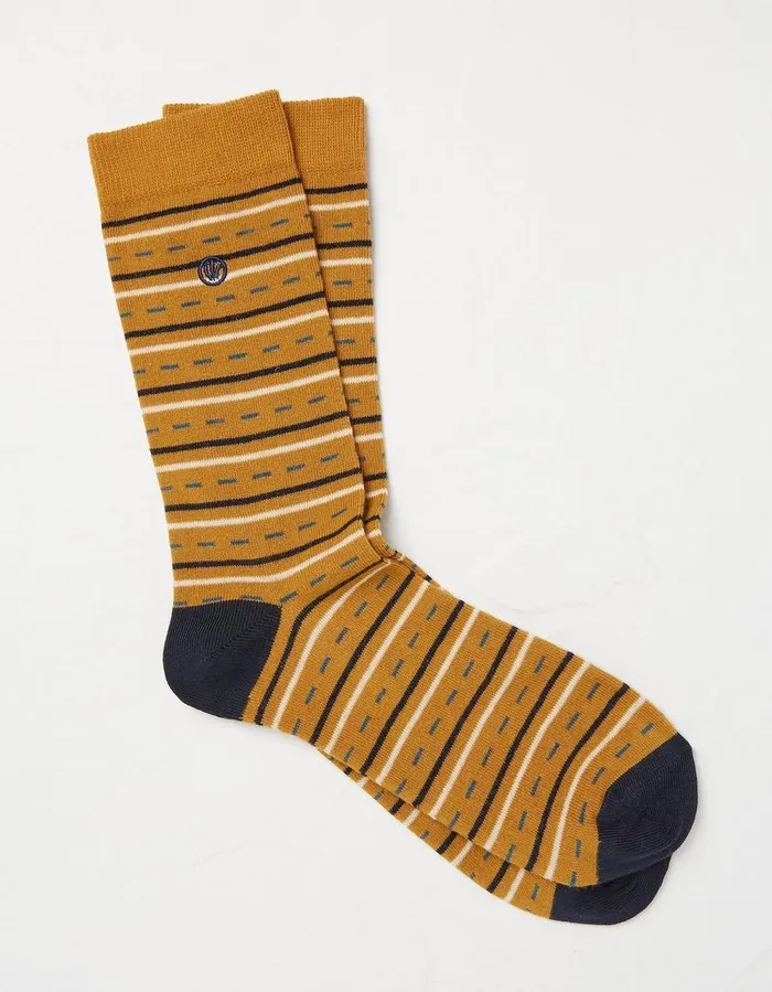 1 Pack Stuart Fine Stripe Socks Mustard Yellow Men FatFace Socks and Underwear