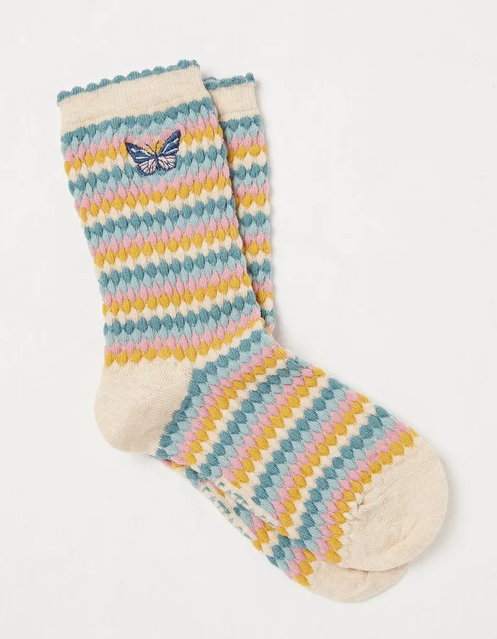 1 Pack Textured Butterfly Socks Oatmeal GirlsBoys FatFace Socks
