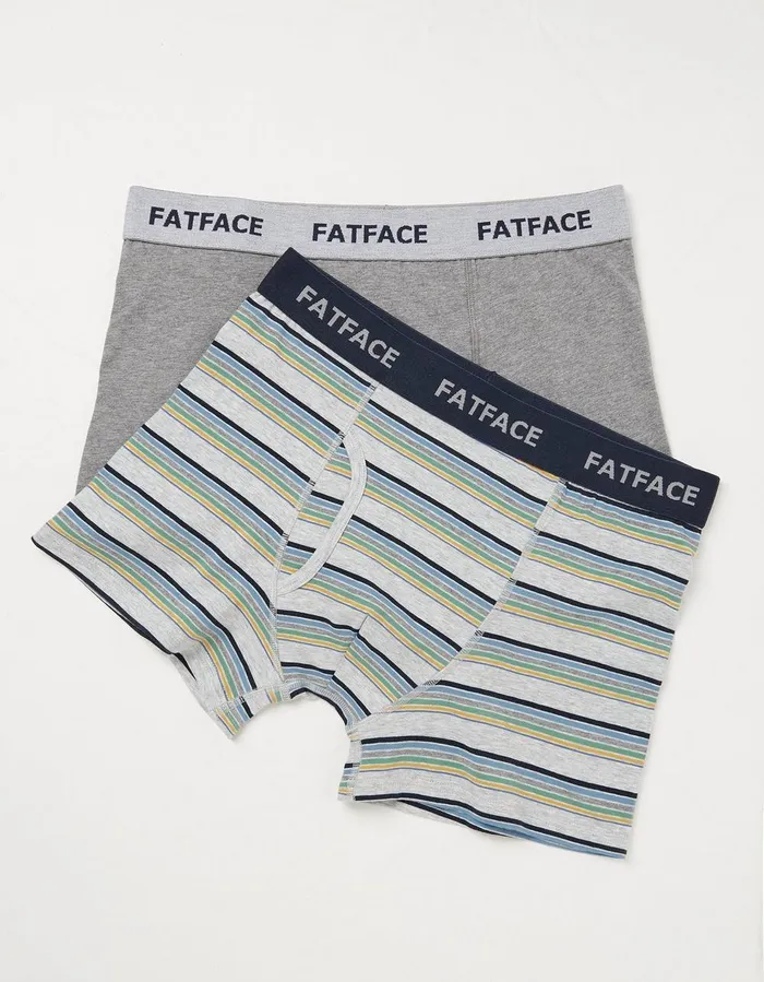 2 Pack Eype Stripe Boxers Grey Marl Men FatFace Socks and Underwear