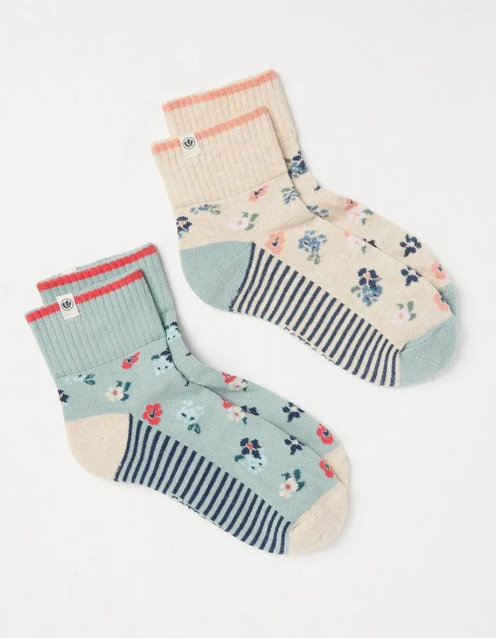 2 Pack Floral Outdoor Boot Socks Green Haze Women FatFace Socks Underwear and Tights