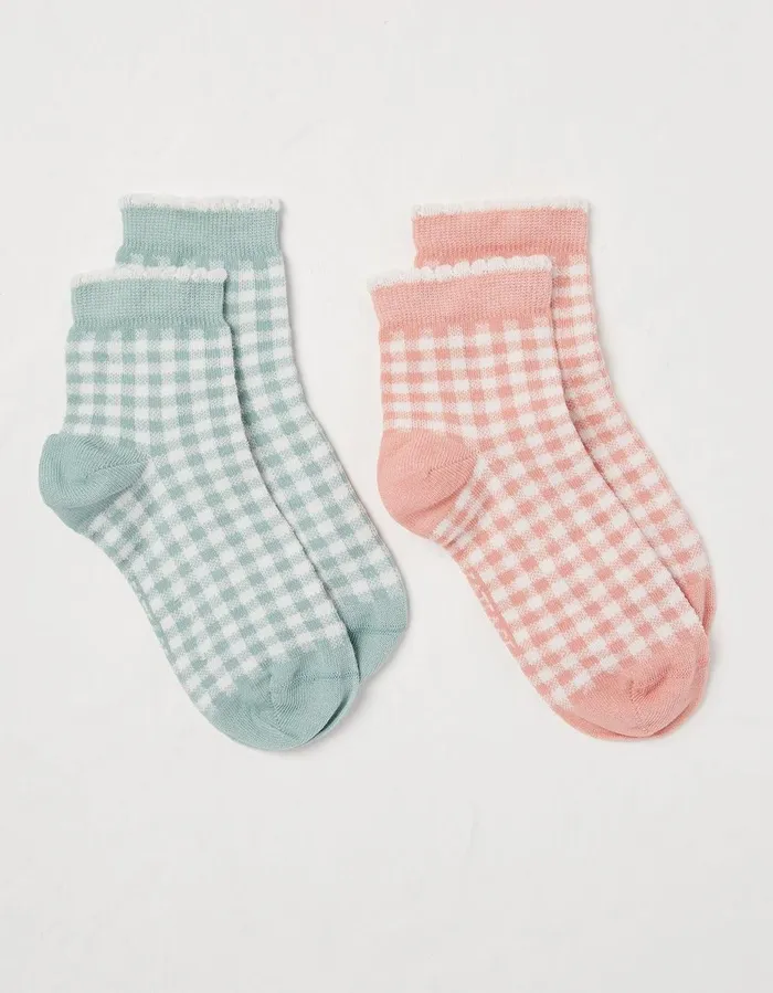 2 Pack Gingham Ankle Socks Multi GirlsBoys FatFace Socks