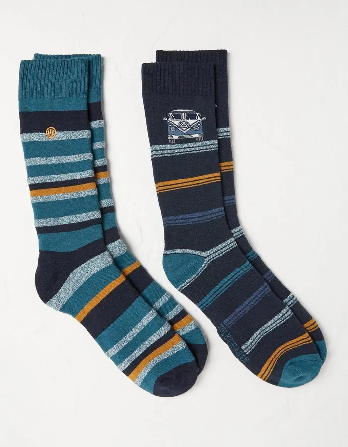 2 Pack Vw Camper Thermal Socks Navy Men FatFace Socks and Underwear