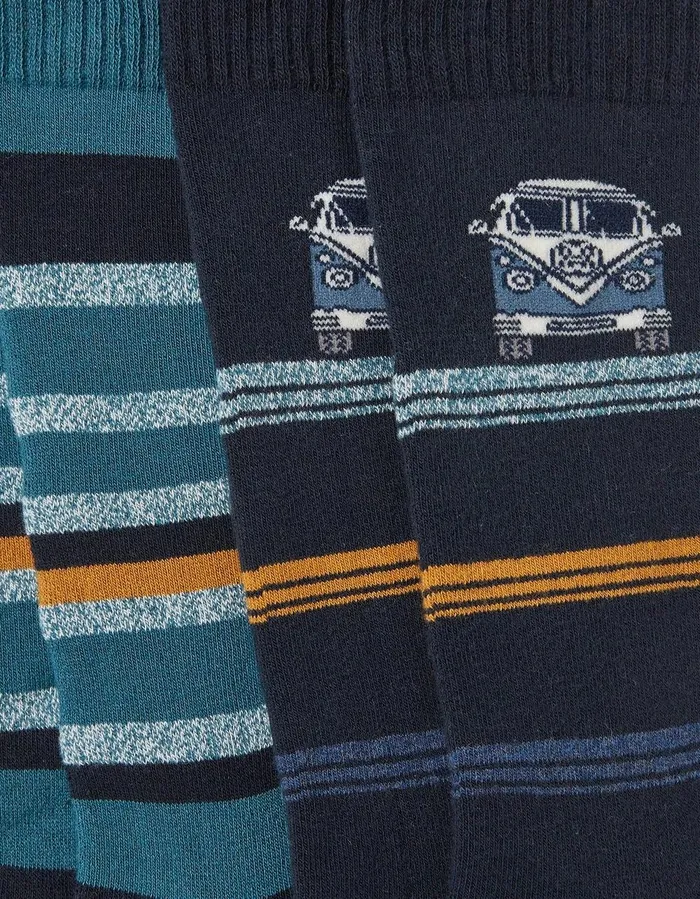 2 Pack Vw Camper Thermal Socks Navy Men FatFace Socks and Underwear