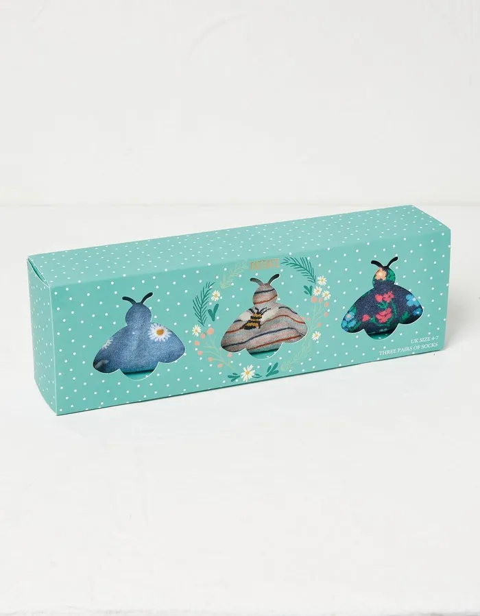 3 Pack Bee Socks In A Box Multi Women FatFace Socks Underwear and Tights