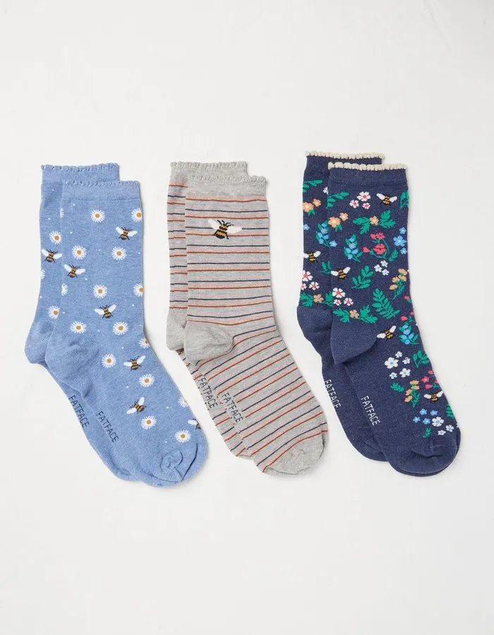 3 Pack Bee Socks In A Box Multi Women FatFace Socks Underwear and Tights