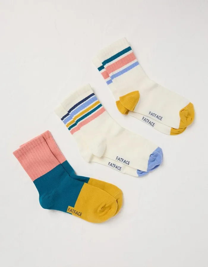 3 Pack Sport Socks Multi GirlsBoys FatFace Socks