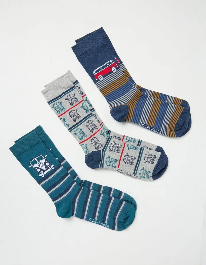 3 Pack VW Camper Socks Multi Men FatFace Socks and Underwear