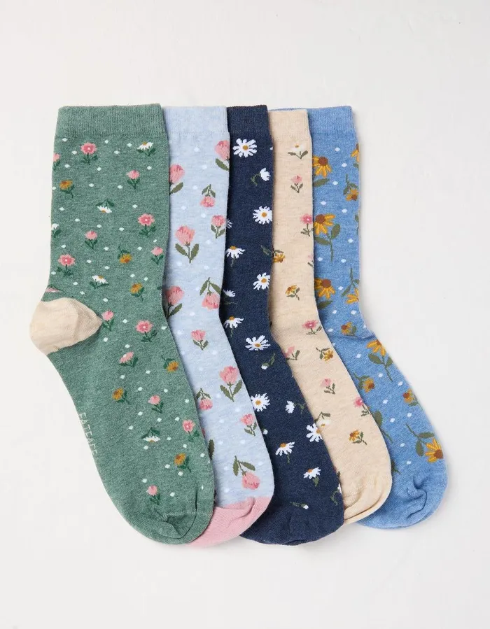 5 Pack Floral Socks Multi Women FatFace Socks Underwear and Tights