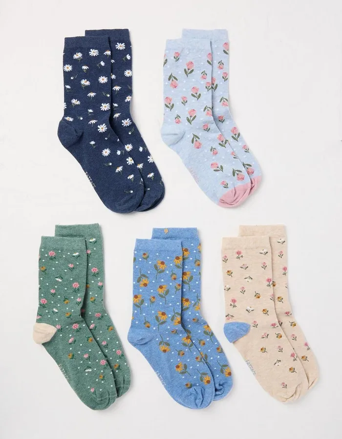 5 Pack Floral Socks Multi Women FatFace Socks Underwear and Tights