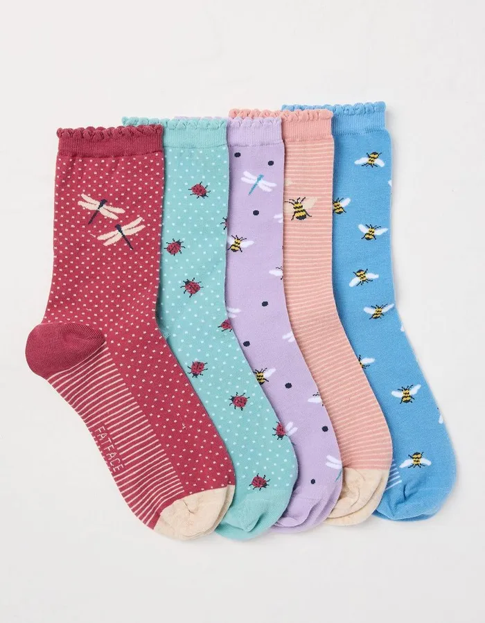 5 Pack Insect Socks Multi Women FatFace Socks Underwear and Tights