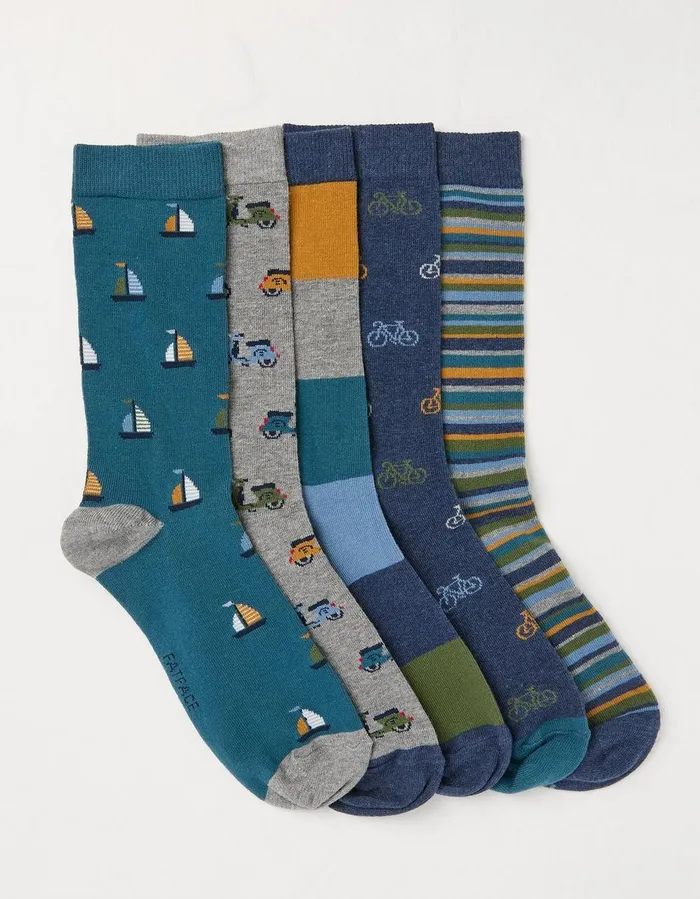 5 Pack Vehicle Stripe Socks Multi Men FatFace Socks and Underwear