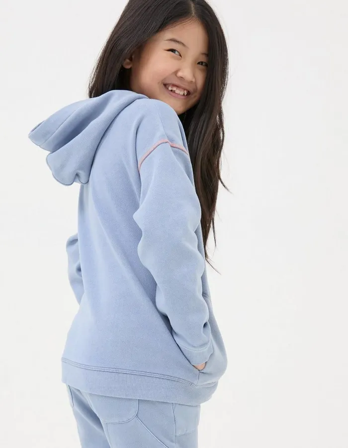 Abstract Floral Popover Hoodie Washed Blue Girls FatFace Sweatshirts and Hoodies