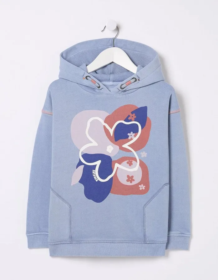 Abstract Floral Popover Hoodie Washed Blue Girls FatFace Sweatshirts and Hoodies