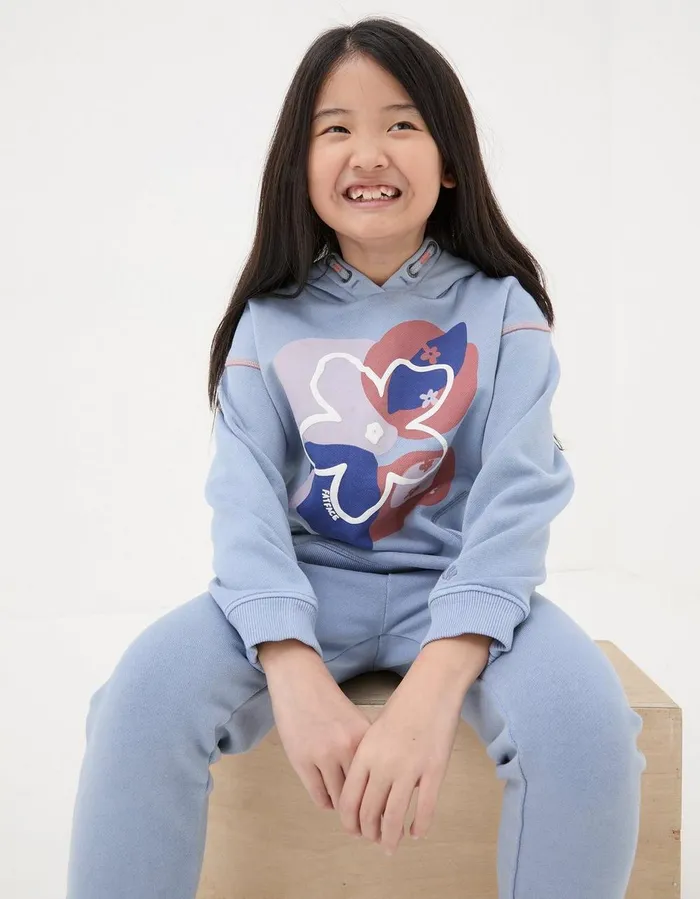 Abstract Floral Popover Hoodie Washed Blue Girls FatFace Sweatshirts and Hoodies