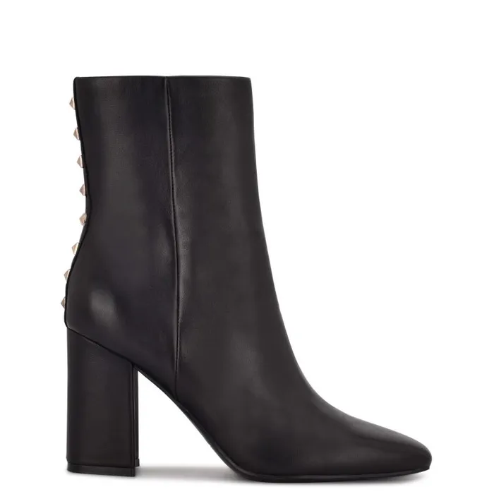 Adea Heeled Booties Black Leather Women Nine West Boots and Booties