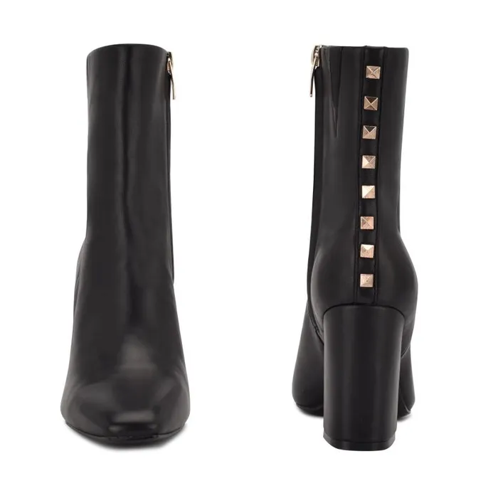 Adea Heeled Booties Black Leather Women Nine West Boots and Booties