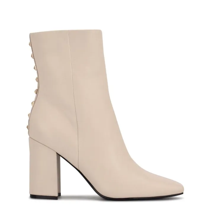 Adea Heeled Booties Chic Cream Leather Women Nine West Heels