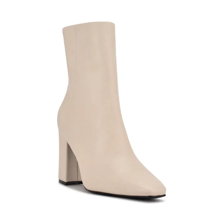 Adea Heeled Booties Chic Cream Leather Women Nine West Heels