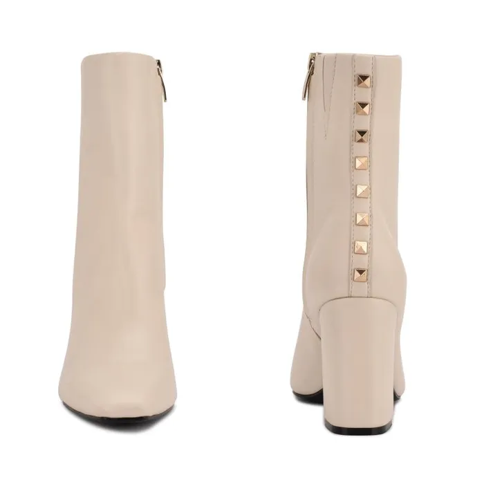 Adea Heeled Booties Chic Cream Leather Women Nine West Heels