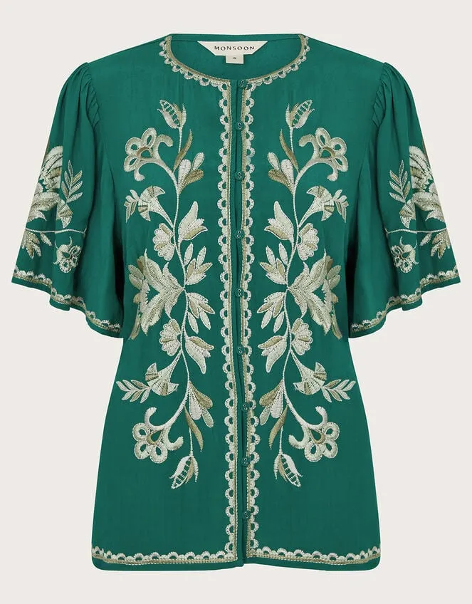 Adina Embroidered Blouse Green Women Monsoon Tops and Blouses