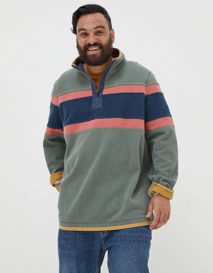 Airlie Chest Stripe Sweatshirt Green Haze Men FatFace Sweatshirts and Hoodies