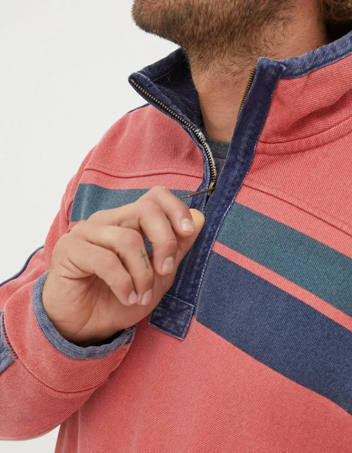 Airlie Yoke Stripe Sweatshirt Coral Pink Men FatFace Sweatshirts and Hoodies