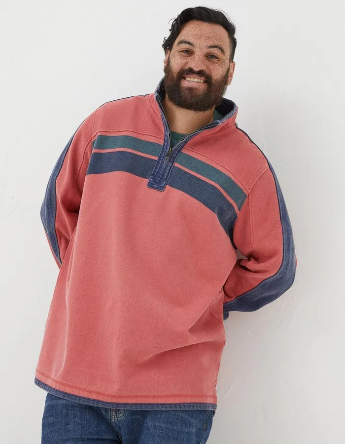 Airlie Yoke Stripe Sweatshirt Coral Pink Men FatFace Sweatshirts and Hoodies