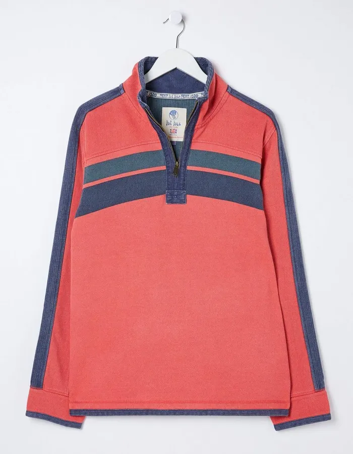 Airlie Yoke Stripe Sweatshirt Coral Pink Men FatFace Sweatshirts and Hoodies