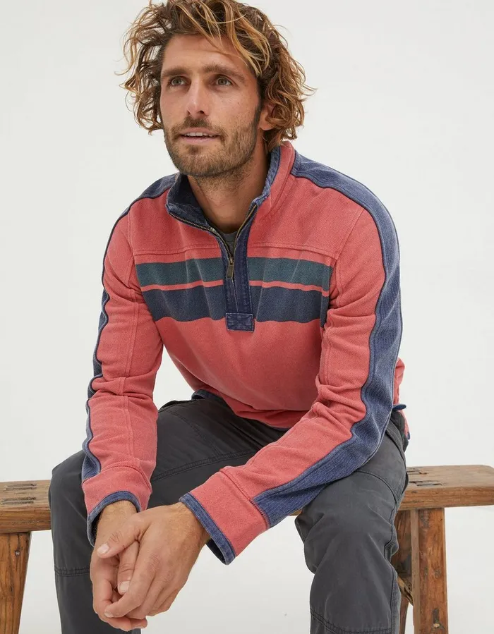 Airlie Yoke Stripe Sweatshirt Coral Pink Men FatFace Sweatshirts and Hoodies